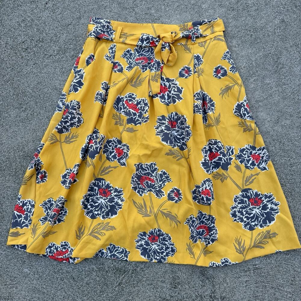 Banana Republic Skirt Womens 6 Yellow Floral Pleated Tie Belt A Line Midi